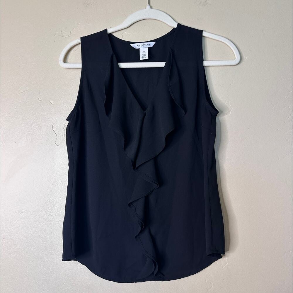 White House Black Market Black V-Neck Ruffle Sleeveless Blouse XS